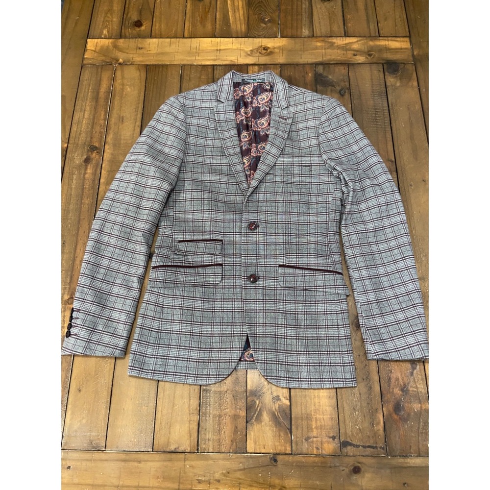 Paisley & Gray Mens 36R Gray Blazer Suit Plaid 2 Buttons Sport Coat Preppy